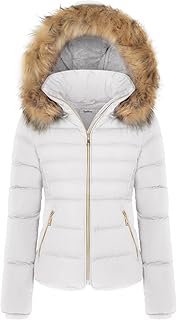 BodiLove Women's Winter Quilted Puffer Coat Jacket Plus Sizewith Removable Faux Fur Hood and Zipper
