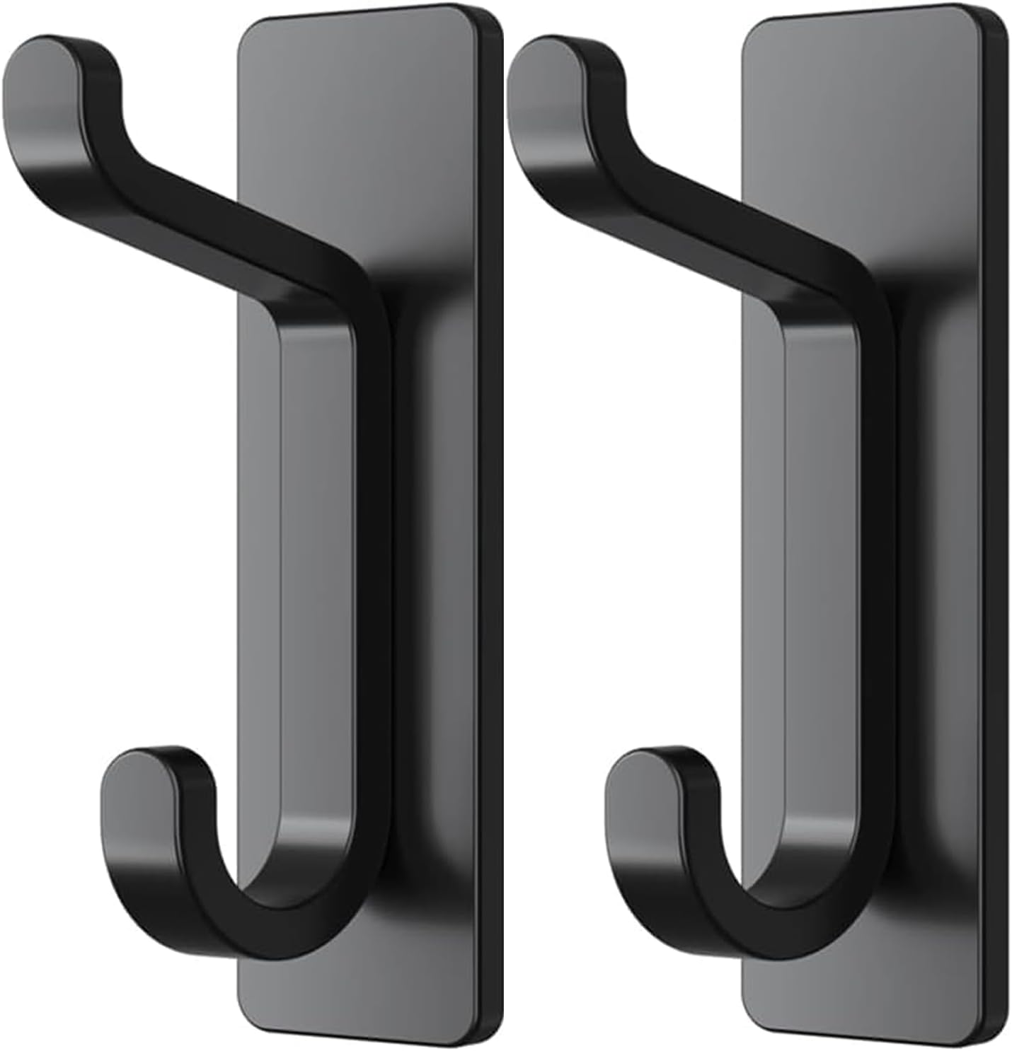pickpiff Black Self Adhesive Hooks, Sticky Hooks Extra Sturdy, Hanging up to 6KG, Metal Stainless Heavy Duty Stick on Wall Door, for Towel Coat Hat Purse in Bathroom Shower Kitchen, 2 Pack