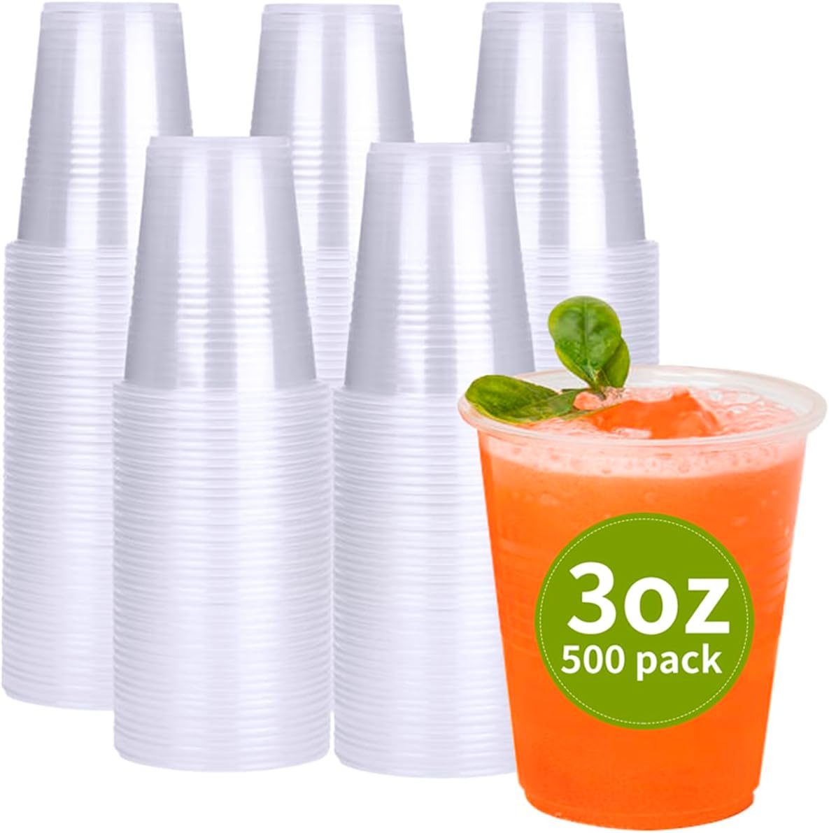 RACETOP 500 Pack 3 oz Plastic Cups, Small Disposable Bathroom Cups 3 oz, 3 Ounce Clear Plastic Mouthwash Cups for Tasting, Drinking and Party