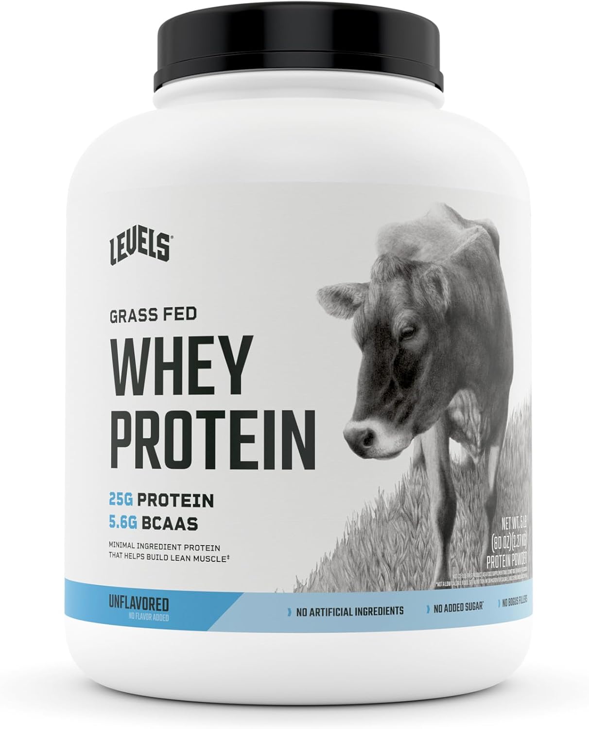 Levels Grass Fed Whey Protein Powder, No Artificials, 25G of Protein, Unflavored, 5LB