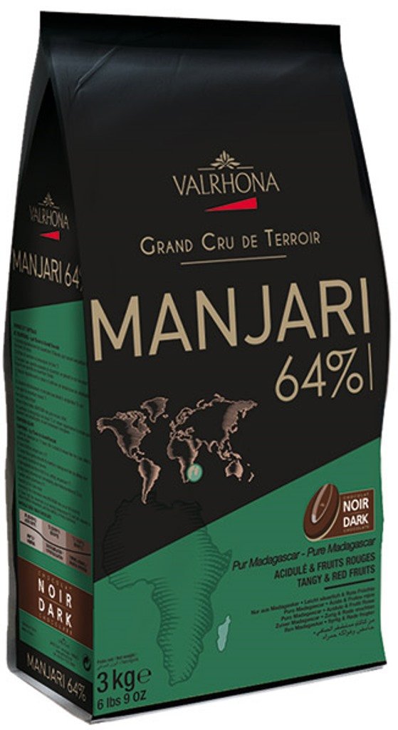 Valrhona Dark Chocolate - 64% Cacao - Manjari Grand Cru - 6 lbs 9 oz bag of feves