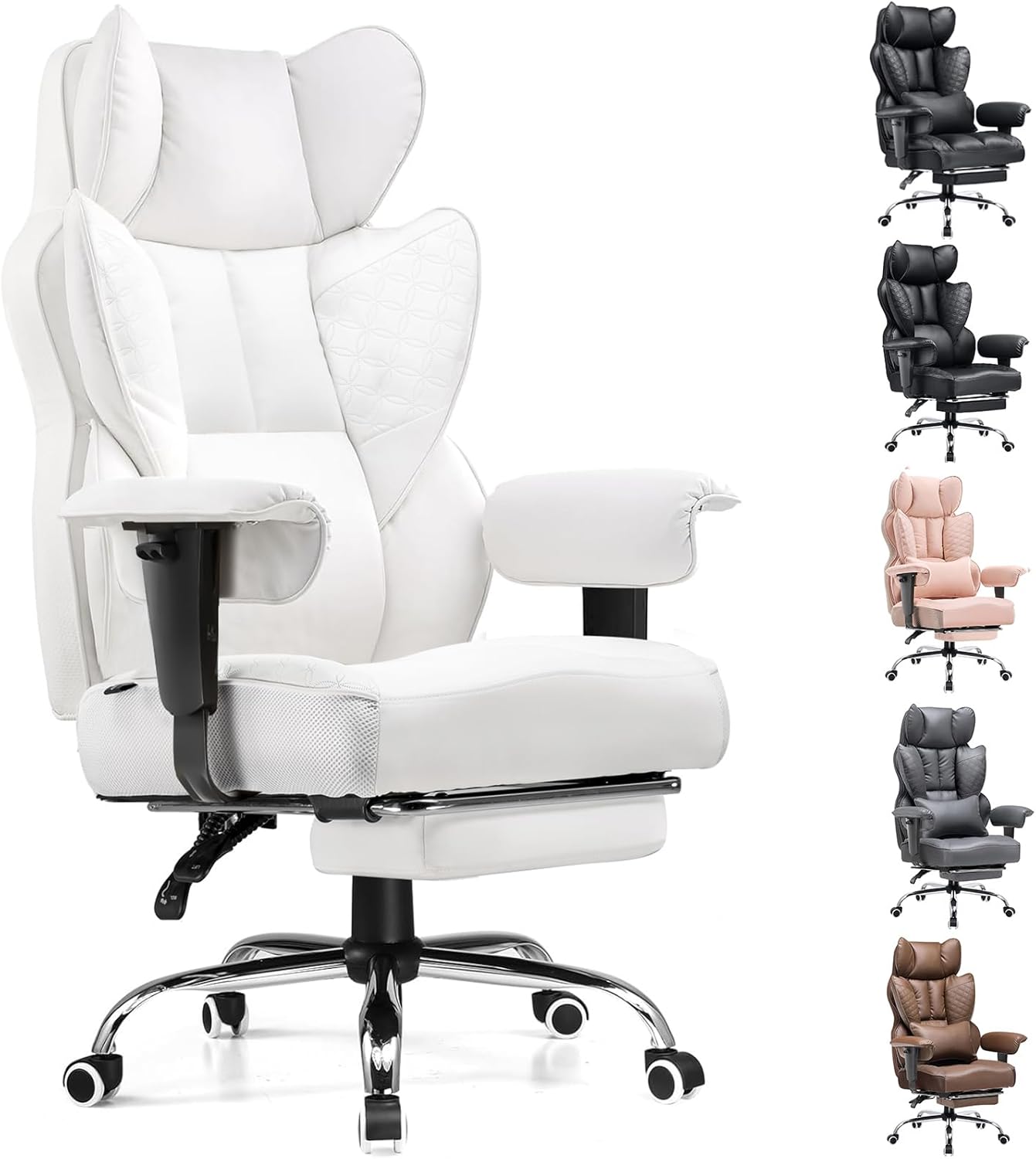 COMHOMA Desk Office Chair Big and Tall Office Chairs Ergonomic Gaming Chairs with Wide Seat Leather High Back Chair with Foot Rest Adjustable Armrests Pocket Spring Lumbar Support