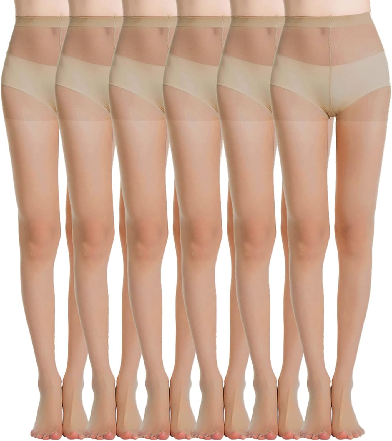 MANZI 6 Pairs Pantyhose for Women 20 Denier High Waist Sheer Tights