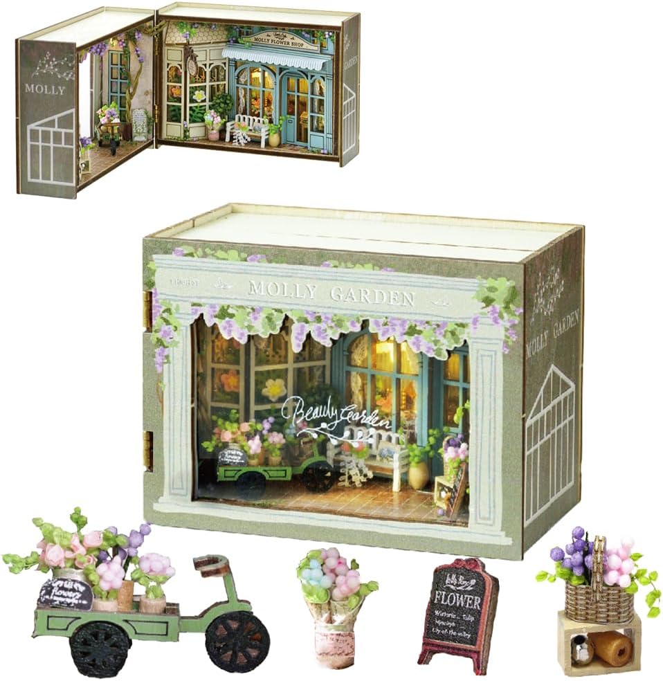 TOPBSFARNY DIY Miniature Wooden Dollhouse Kit, 3D Furniture and Room Model Can Opens Doors, Creativity Gift Idea for Valentine's Day, Birthday (Molly Gaeden)