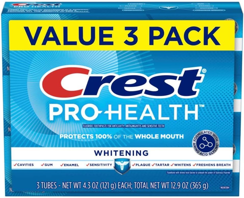 Crest Base Pro-Health Whitening Toothpaste (4.3oz) Triple Pack, Crest Toothpaste Whitening, Teeth Whitening Toothpaste