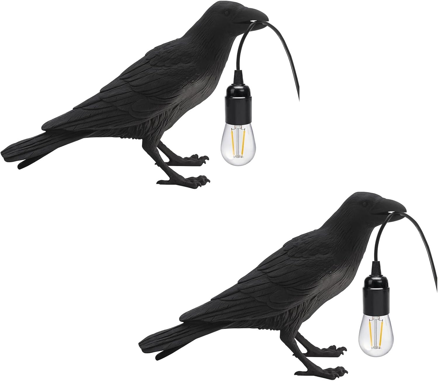 DC VOLTAGE 2Pack Raven Table Lamp Gothic Black Crow 30cm Resin Bird Night Light with E27 Bulb Holder 3D Realistic Lamp for Halloween Decor Bedroom Home Unique Gift Idea and Novelty Lighting niches