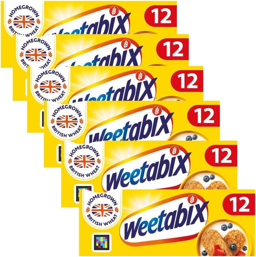 Breakfast Cereal Bundle with Weetabix Cereal (12 Biscuits) - 6 Pack | Whole Wheat Cereal with Added Vitamins & Iron, Suitable for Vegetarians.
