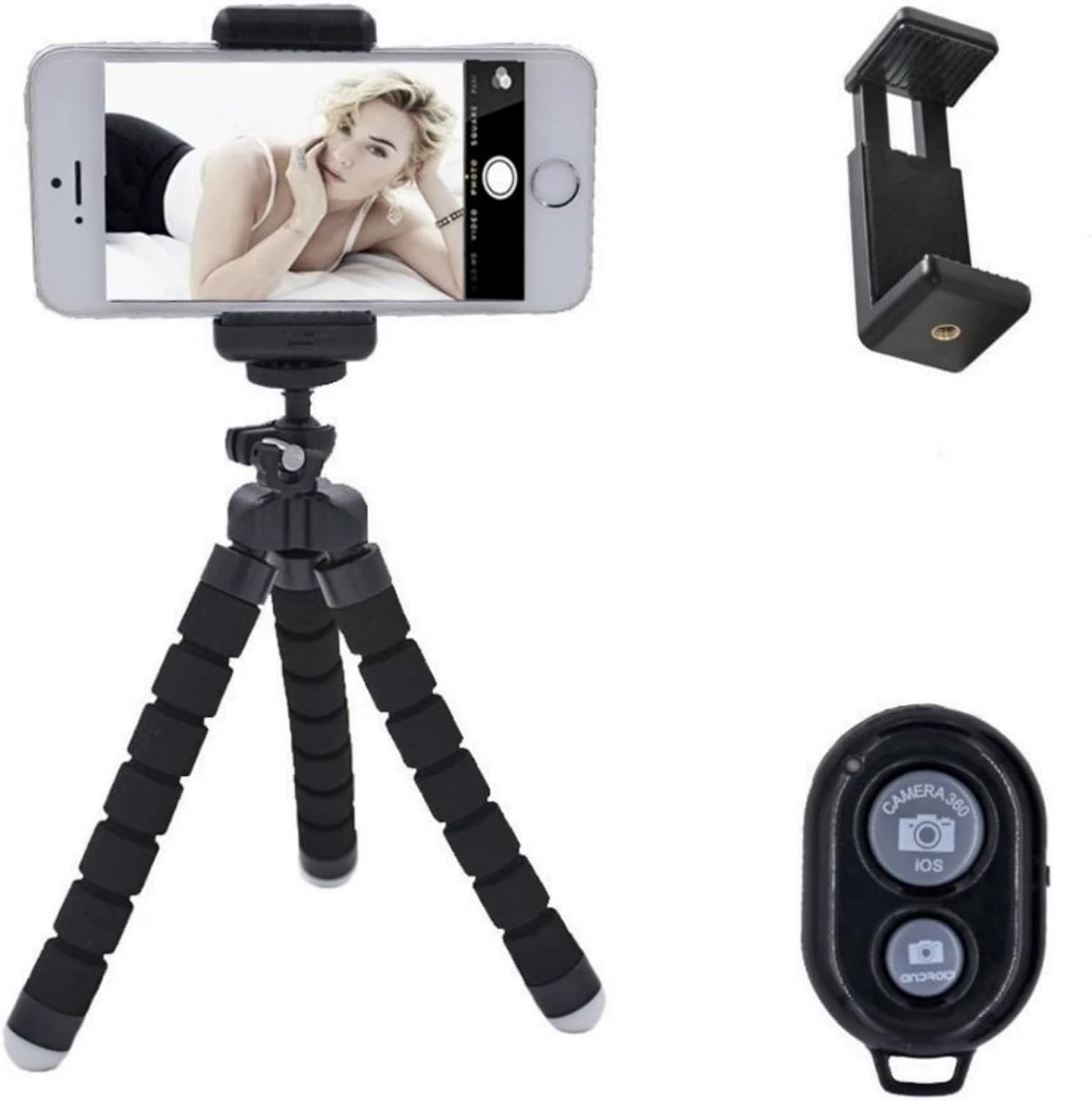 Flexible Mini Tripod Holder with Bluetooth Control-360° Rotatable Phone Stand with Rubber Grips Portable Travel Camera Mobile Phone Mount Compatible with iPhone, Android Phones, GoPro