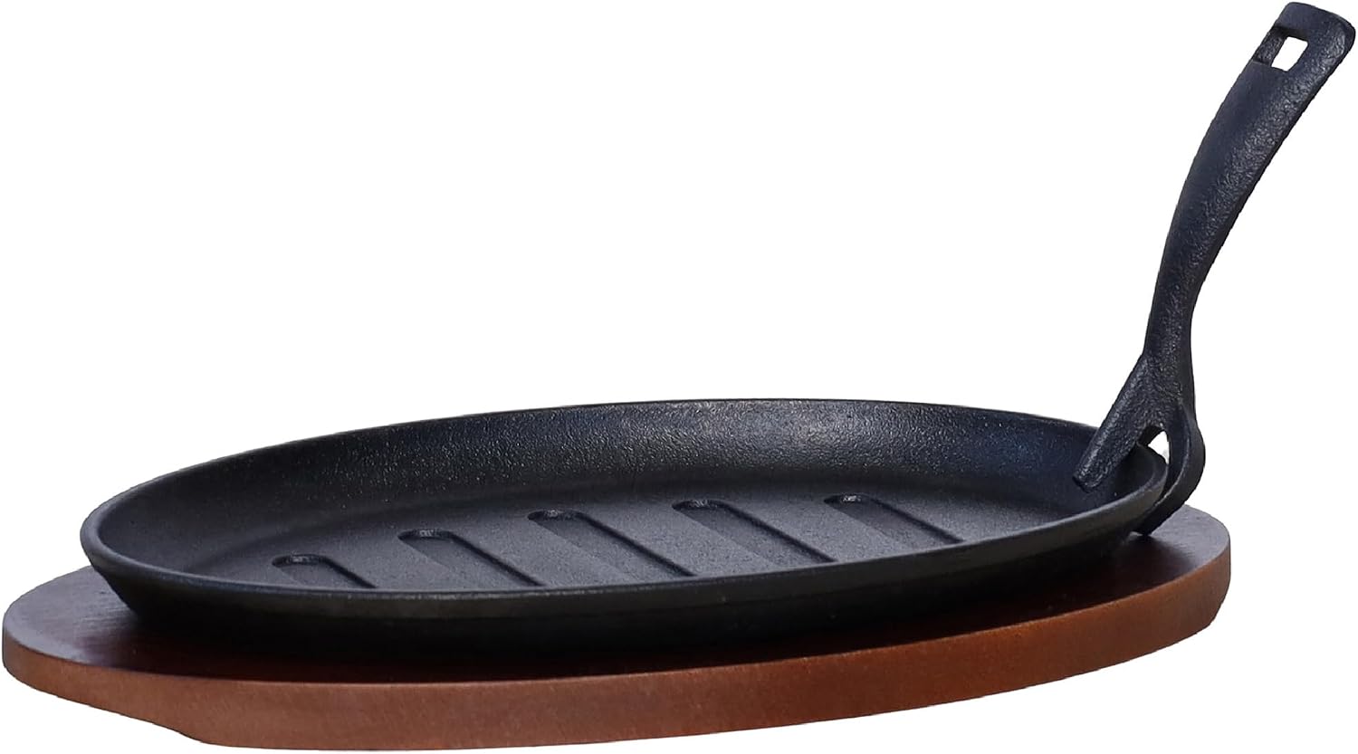 Buckingham Pre-Seasoned Cast Iron Serving Dish Steak Platter Fajita Sizzler with Wooden Stand 28 cm