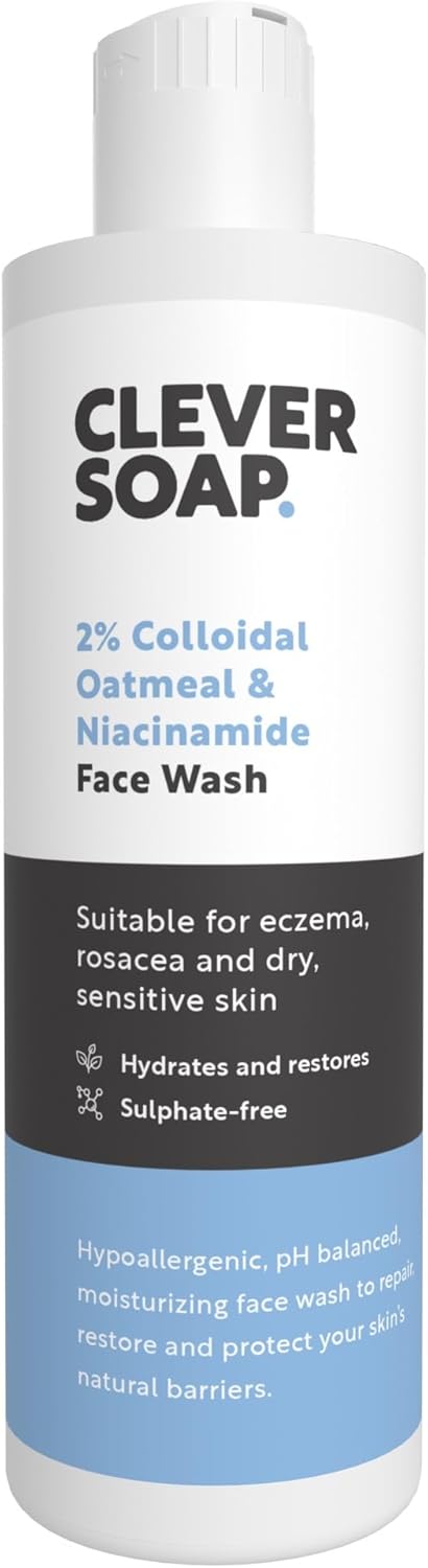 Clever Soap 2% Colloidal Oatmeal & Niacinamide Face Wash - Gentle, Hydrating Facial Cleanser - Suitable For Eczema, Rosacea, Psoriasis & Dry, Sensitive Skin - Daily Cleansing Skincare For Women & Men