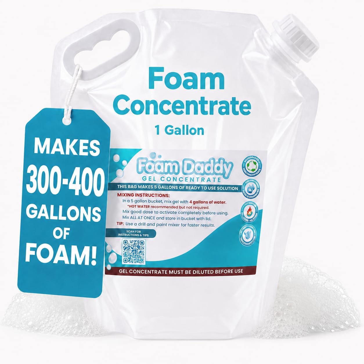 FoamDaddy Professional Strength Ultra-Concentrated Gel – Makes 300-400 Gallons of Foam Party Fun – High Stacking, Hypoallergenic – Designed for Any Foam Machine – 1 Gallon