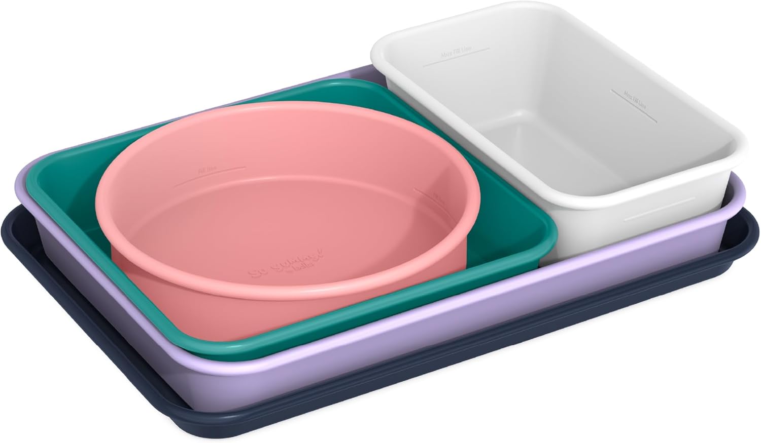 So Yummy by bella 5 Piece Essential Bakeware Set, Baking Trays & Pans with Nonstick Coating, PFAS Free, Cookie Drop Zones & Fill Lines Included, Dishwasher Safe, Assorted Colors, So Yummy