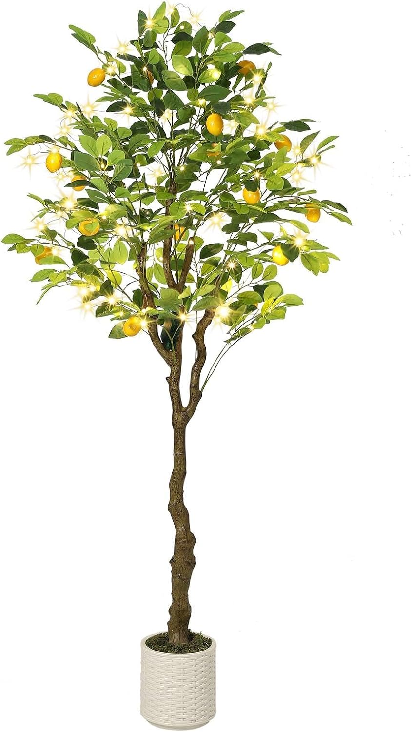 GarveeHome 5 FT Artificial Lemon Tree Indoor, Pre Potted Faux Lemon Tree with Realistic Fruit and Lifelike Leaves, Fake Lemom Plant with 50 Lights for Indoor Home Decor Office Living Room