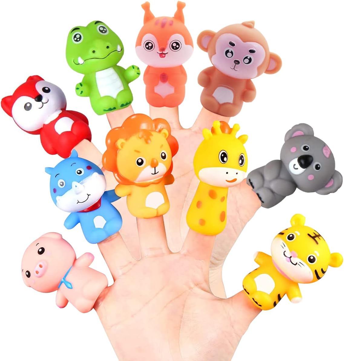Pack of 10 Animal Finger Puppets Made of Waterproof Vinyl Cute Finger Doll Props Figures Novelty Toys Gift for Kids