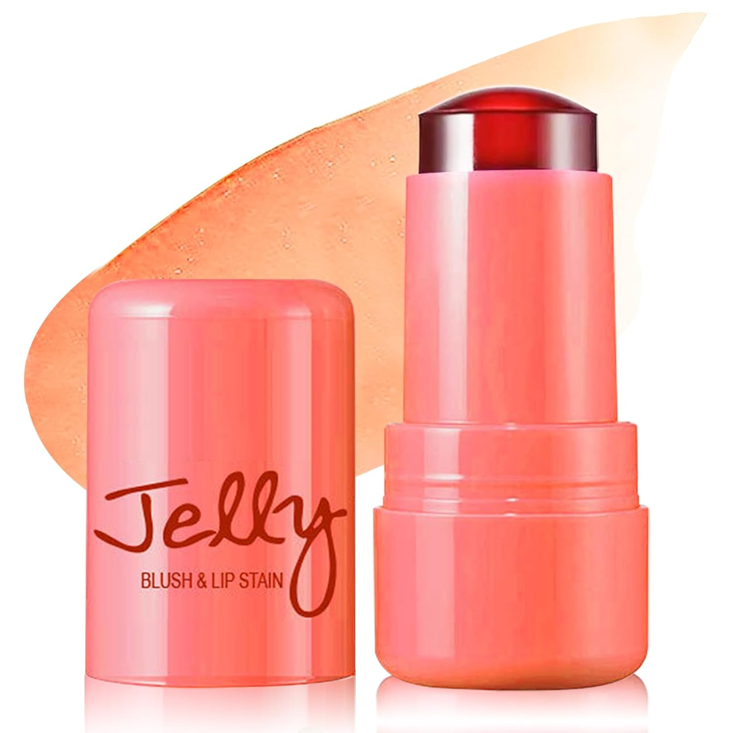 Milk Jelly Blush Stick Milk Cooling Water Jelly Tint Blush Stick Multi-Use Lip and Cheek Stain Stick Moisturizing Natural Lip Gloss Waterproof,Long Lasting(02 Coral)