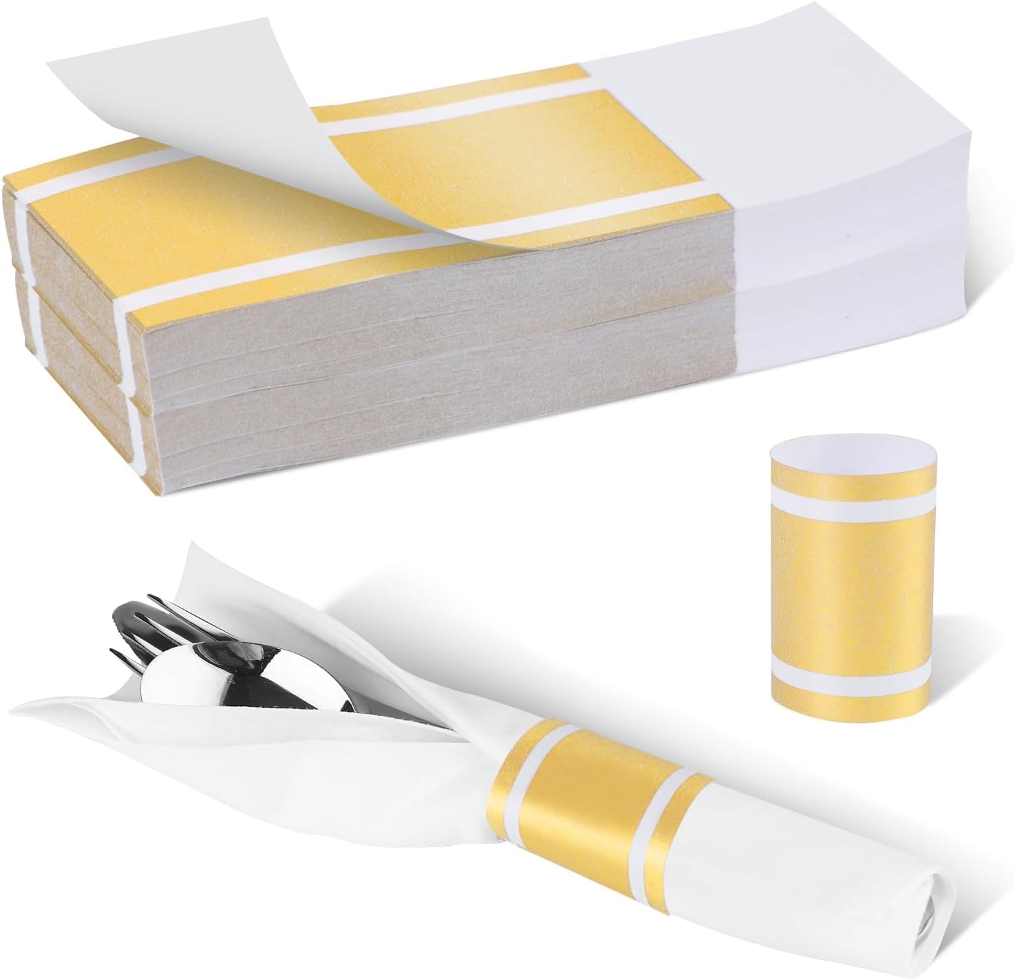 Germiwipe Standard Paper Napkin Band,Napkin Ring Self Adhesive,200PCS Matte Gold Silverware Wraps Bands,Table Setting Wedding Event Party Supply (Matte Gold /200pcs) NB-G200