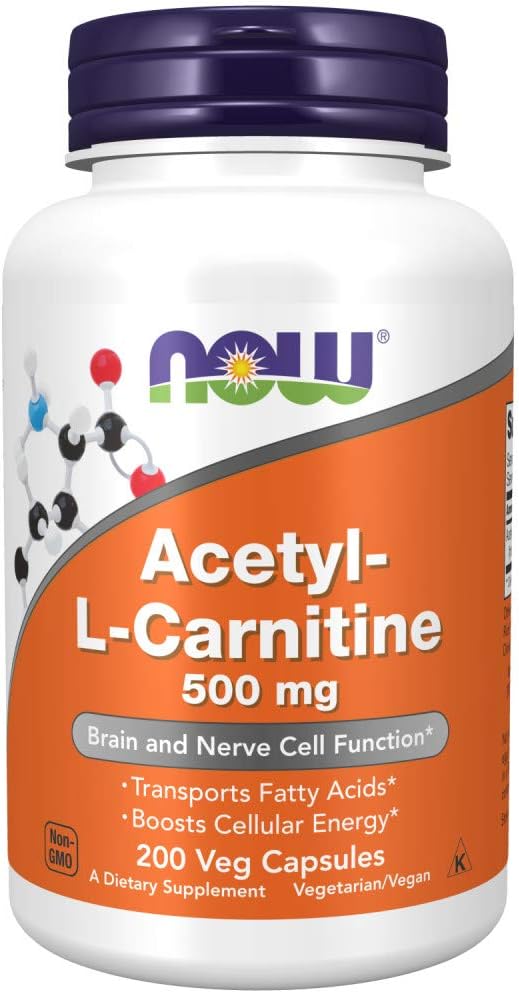 NOW Foods Supplements, Acetyl-L Carnitine 500 mg, Amino Acid, Brain And Nerve Cell Function*, 200 Veg Capsules