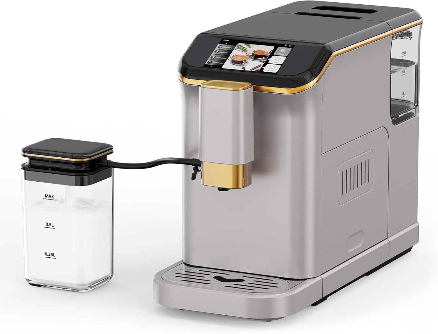 Garvee Fully Automatic Espresso Machine,with Milk Frother, One Touch Recipes, Intuitive Touch Display, 20 Bar Pressur & 15 Grind Settings for Latte, Cappuccino, Espresso, Built-In Grinder