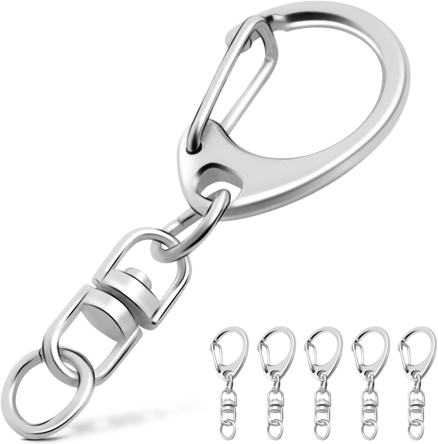 25 Pack Lobster Claw Clasps Keychain Kit, Silver Keychain Clip with Swivel Snap Hooks, Bulk Key Chain Clasps for Crafts DIY Making