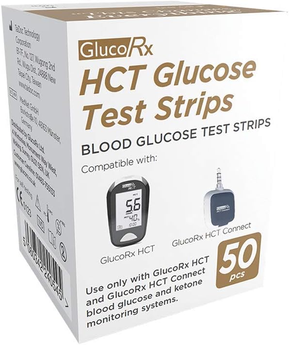 GlucoRx HCT Glucose Test Strip, 50 Pack