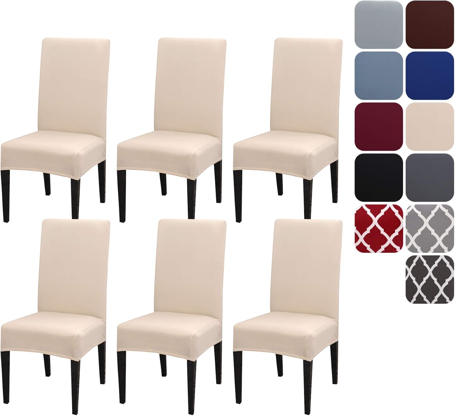Aisprts Dining Room Chair Covers Slipcovers Set of 6, Stretch Removable Washable Dining Chair Protector Decoration Cover Seat Slipcover for Hotel, Ceremony, Banquet, Kitchen, Restaurant, Home