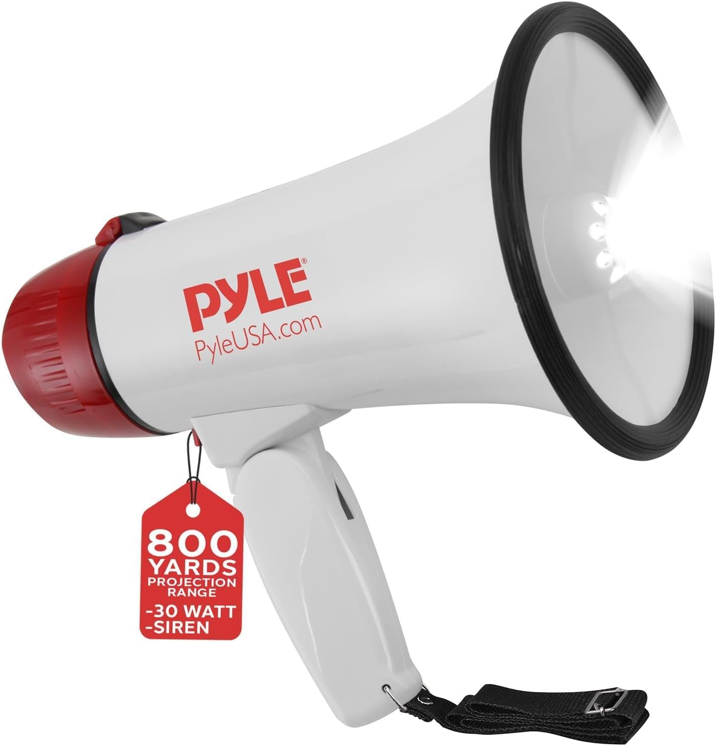 Pyle Megaphone Bull Horn Loud PA Speaker with 30W Power and Adjustable Volume Control, 800 Yard Range, Lightweight Portable Design, Ideal for Outdoor Sports, Cheerleading and Coaches