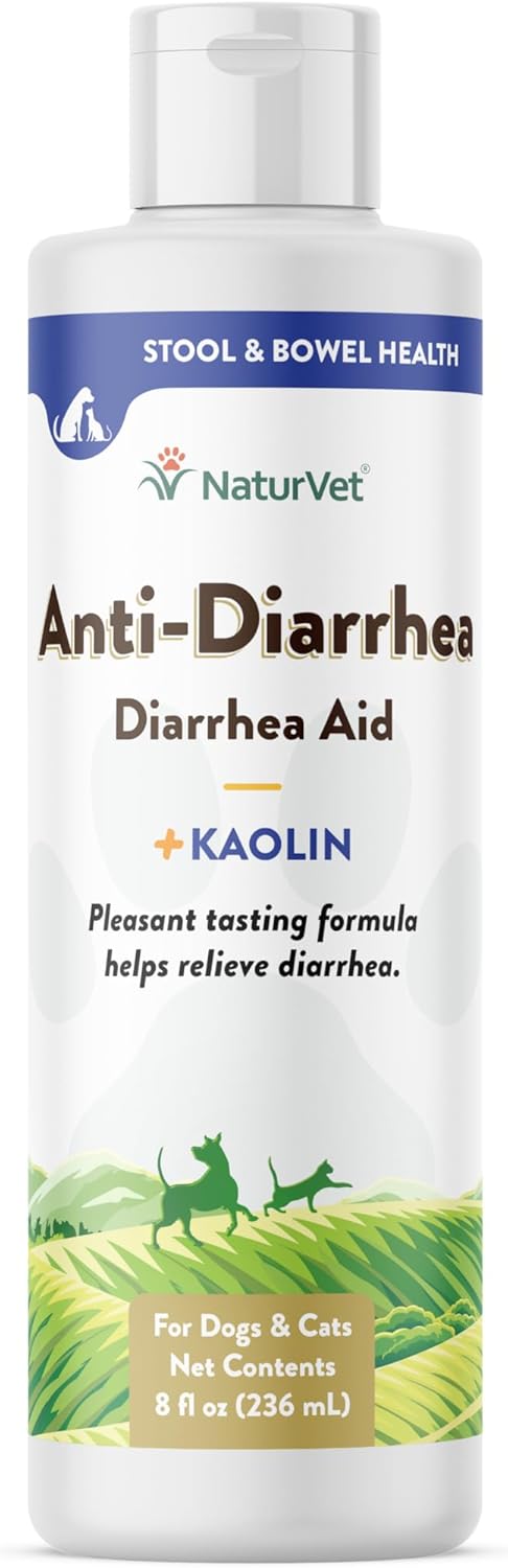 NaturVet Anti-Diarrhea Liquid Pet Supplement Plus Kaolin – Helps Alleviate Discomfort, Cramping, Irritation from Diarrhea for Dogs, Cats – Great Taste – 8 Oz.