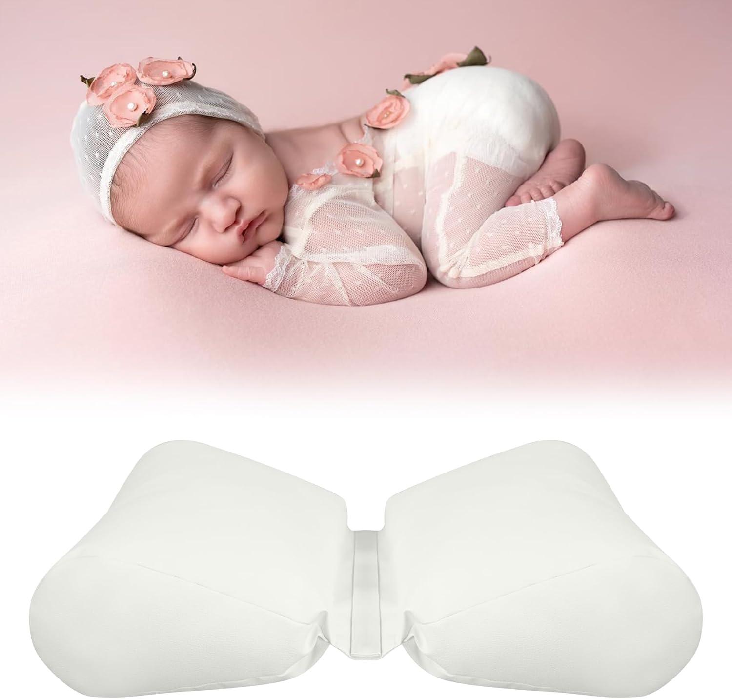 2PC Newborn Photography Butterfly Posing Pillow Basket Filler & Positioner for Babies DIY Newborn Professional Photography Prop White