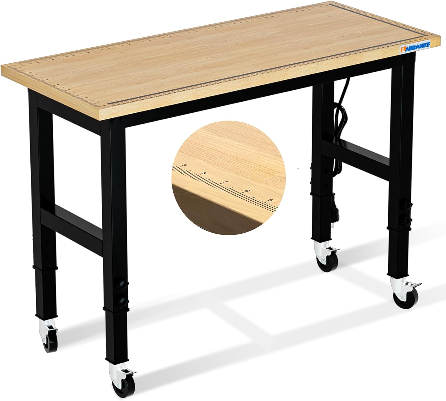Adjustable 120cm Workbench,Multiple Height Adjustments Workstation,Workbench with Scale,Power Plate and Wheels,for Home,Garage,Office,Holds up to 900kg