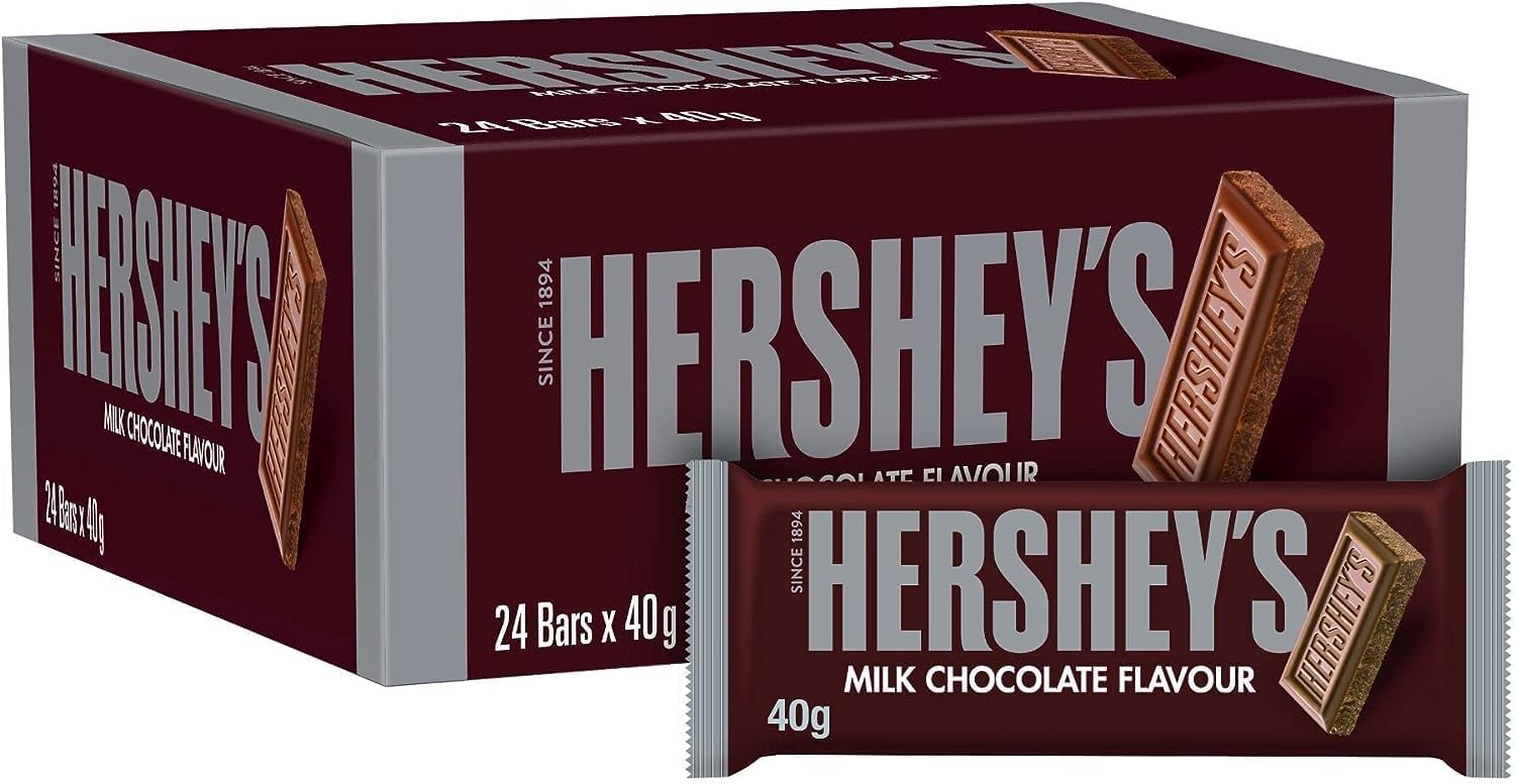 Hershey's Milk Chocolate Flavour Bar, pack of 24 x 40g | Extra Smooth Milk Chocolate | Perfect for Snacking or Baking | Ideal Present for any Occasion | SOLD BY ESSENTIAL PRODUCTS