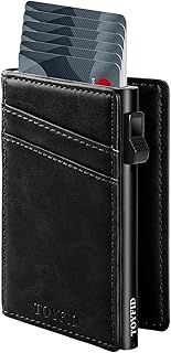 Minimalist Wallet for Men,Slim Wallet for Men,Pop Up Wallet, Slim Card Holder RFID Blocking, Leather Wallets with Money Pocket,Minimalist Card Case Up to 11 Credit Cards (Black)