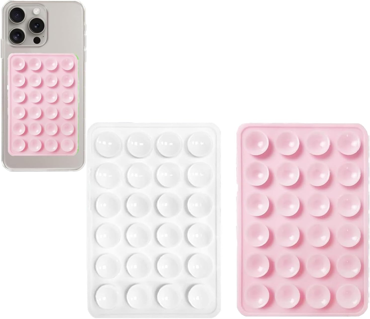 2PCS Silicone Suction Phone Case Adhesive Mount,Leeneen 2.2″ x 3.2″Hands-Free,Strong Grip Holder for Selfies and Videos,Durable,Easy to Use,For All Phone (White Light pink)