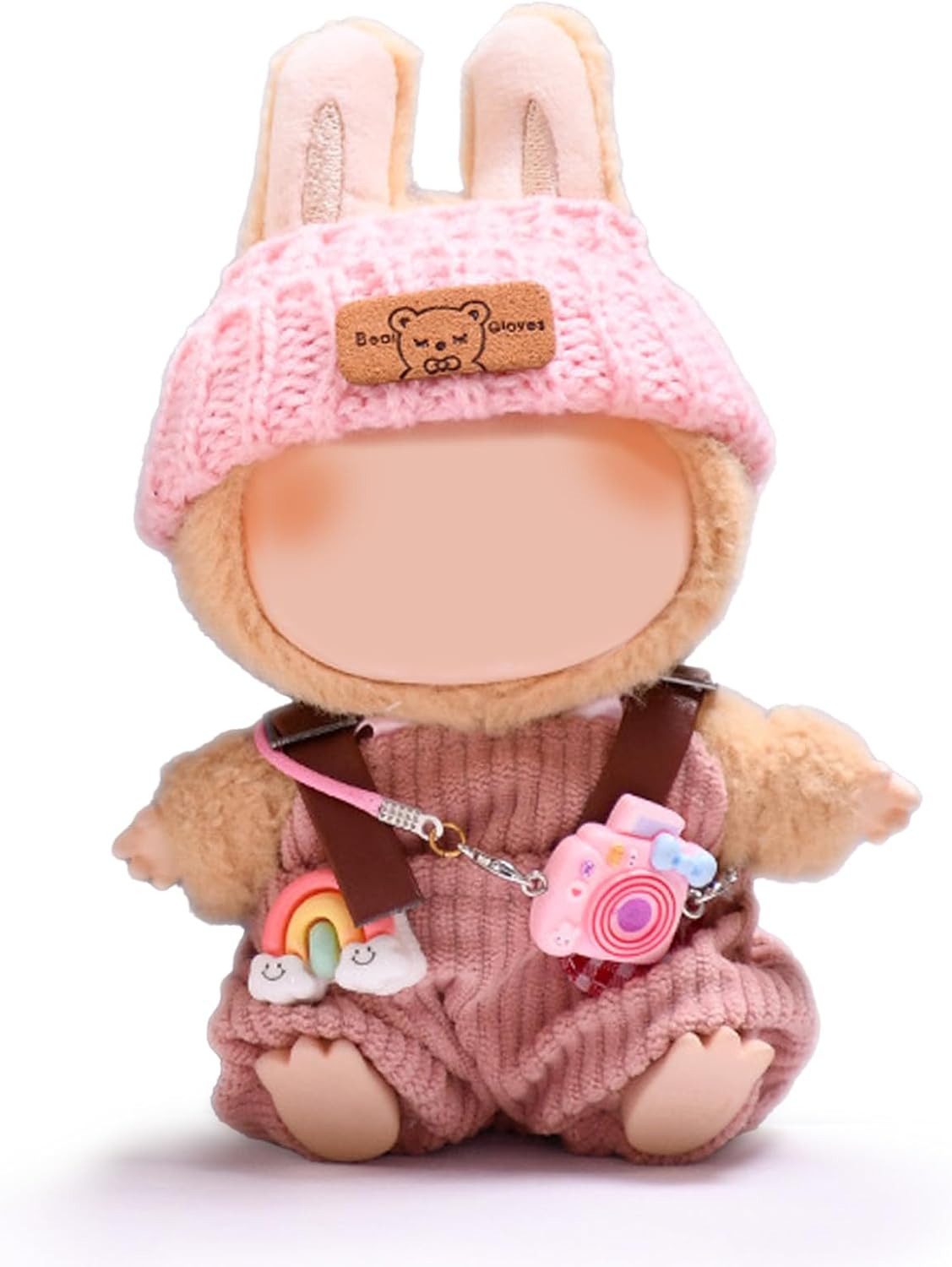 Matching Clothes for the Labub Plush Toy, 17cm labub Doll Clothes Set, Sitting and Standing Positions, Girl for Best Gifts ( hat +romper +Camera no Doll )