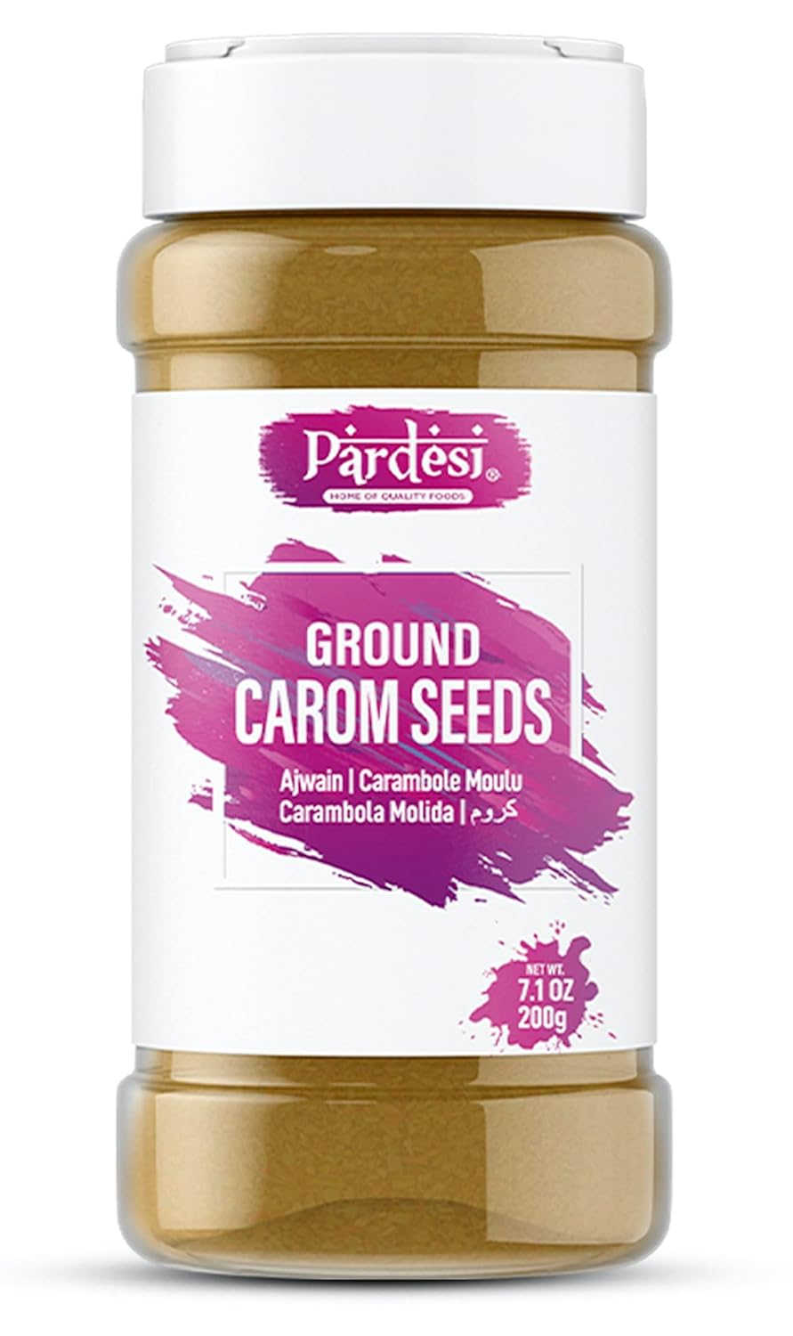 PARDESI Ground Carom Seeds 7.1 OZ (200g) Ajwain Powder - Resealable Jar Packaging