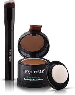 THICK FIBER Root Touch Up Set - Hairline Concealer for Thin and Thinning Hair, Water & Sweat Resistant, with Brush (Medium Golden Brown)