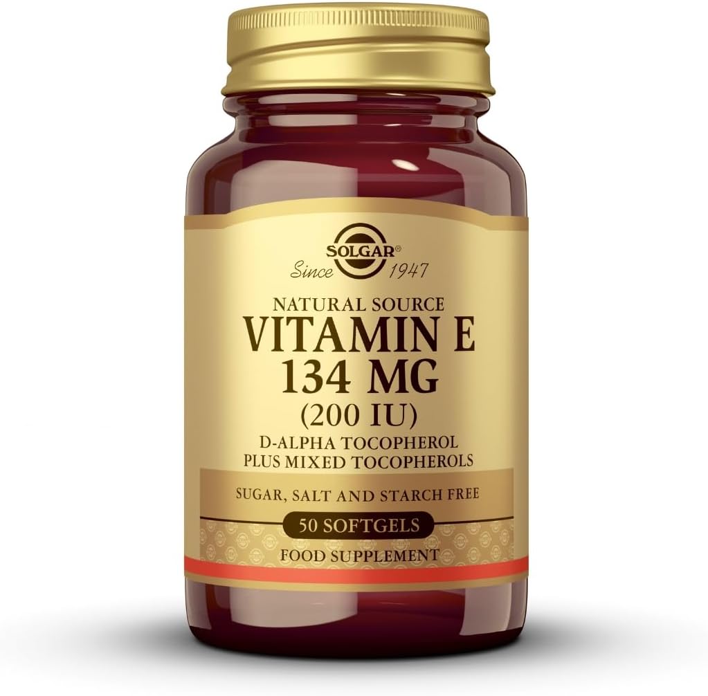 Solgar Vitamin E - Natural Source - 134 mg (200 IU) - Antioxidant - Immune System - d-Alpha Tocopherol - 50 Softgels (Packing May Vary)