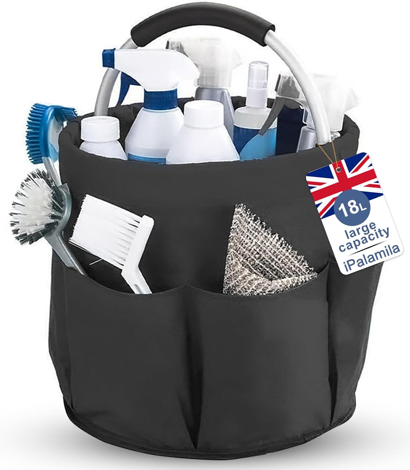 Foldable Waterproof 18L Cleaning Caddy with Handle - Multi-Purpose Heavy Duty Organiser Bag for Home, Kitchen, Bathroom, Office & Professional Cleaning Supplies (black)