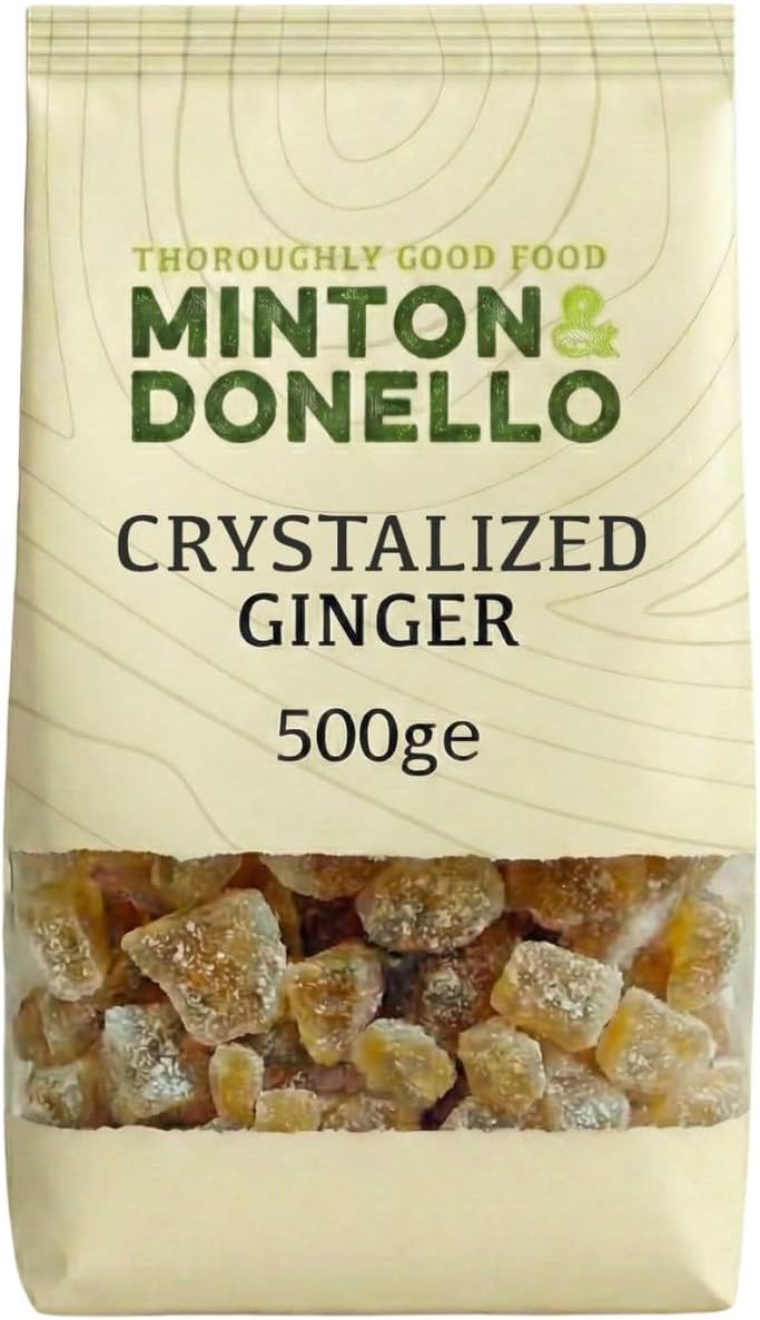 Minton & Donello Crystallised Ginger 500g – Diced Ginger with Sweet & Spicy Kick, Perfect for Baking, Recipes, Snacks, Desserts & Homemade Ginger Chews