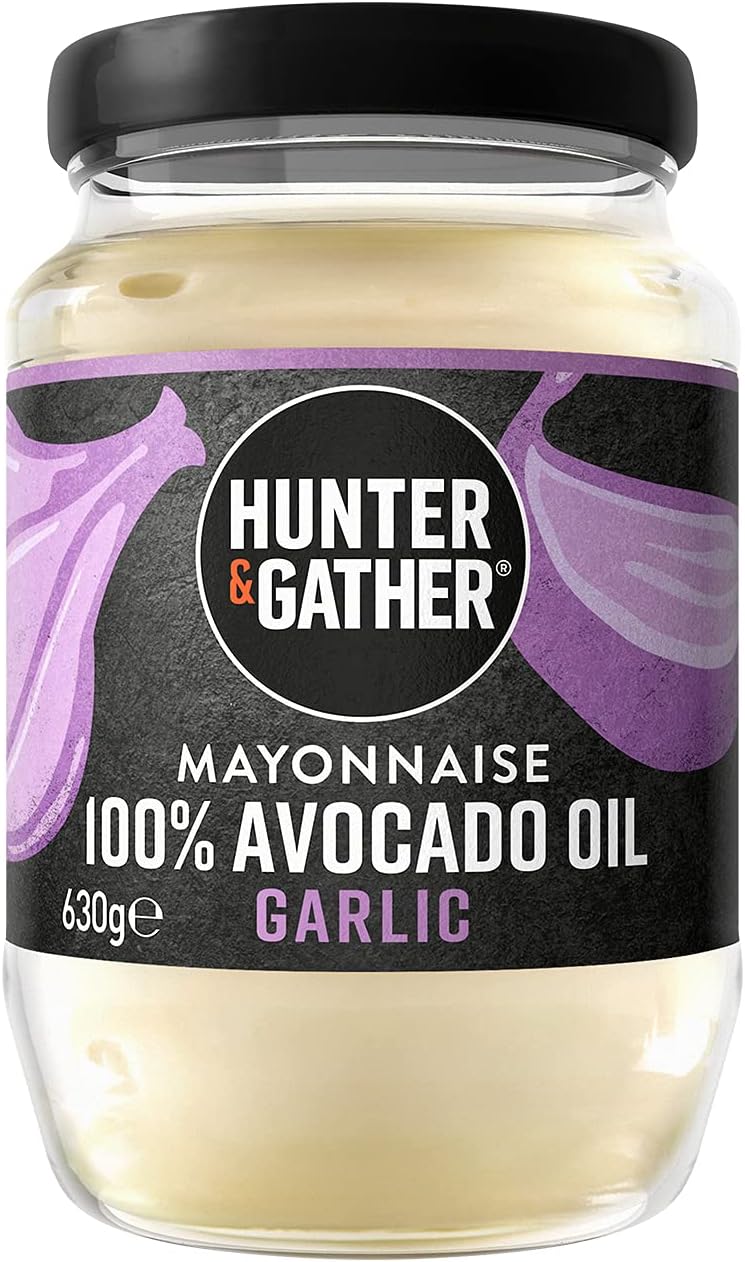 Hunter & Gather Garlic Avocado Oil Mayonnaise 630g | Seed Oil Free I Made with Pure Avocado Oil & British Free Range Egg Yolk | Paleo, Keto, Sugar and Gluten Free Avocado Mayo