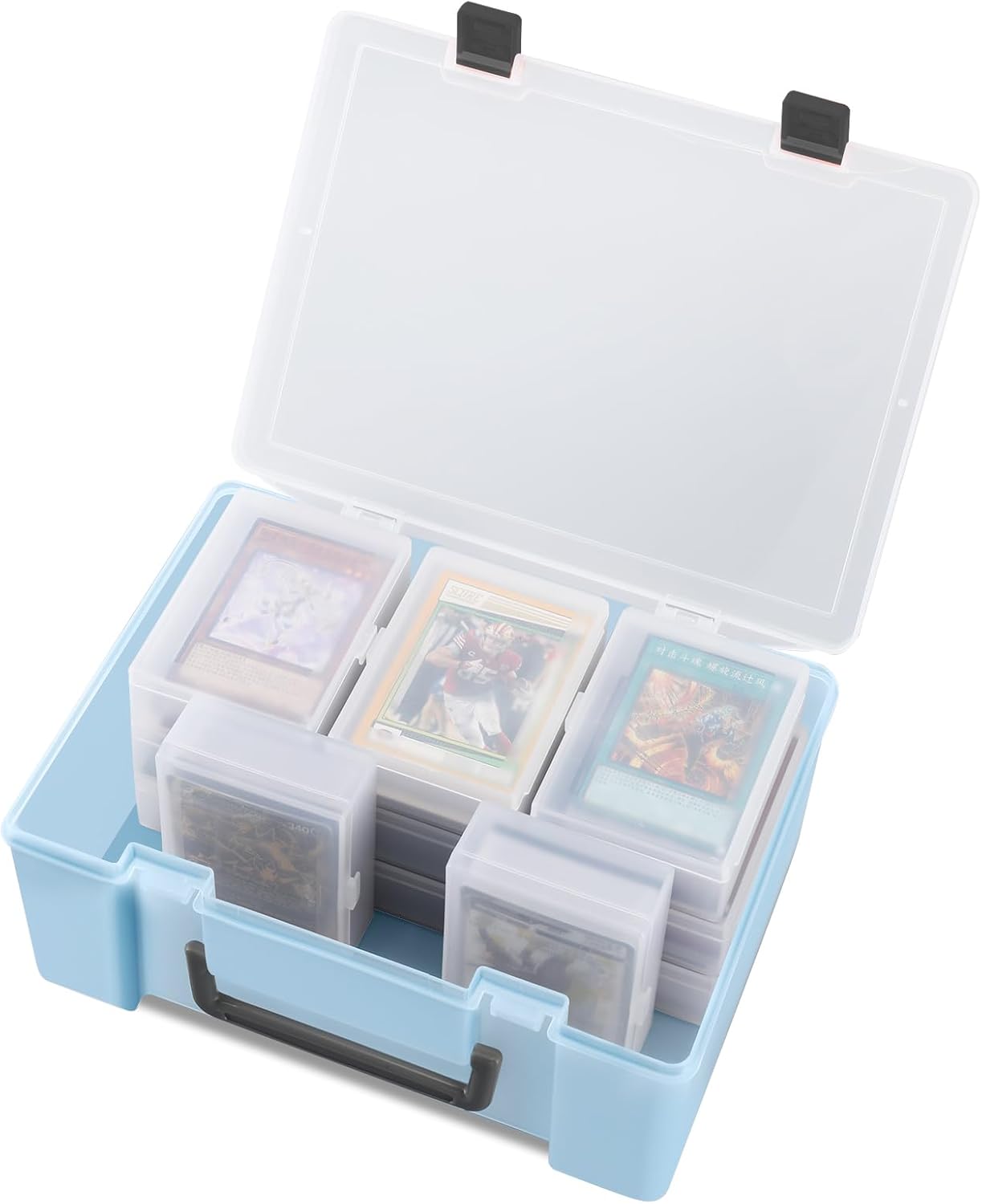 Trading Card Storage Box: Card Case Holder Organizer Compatible With 800+ PKM, MTG, Yugioh, TCG Cards with 11 Individual Starter Deck Box Each Holds 70 Cards (Columbia Blue)