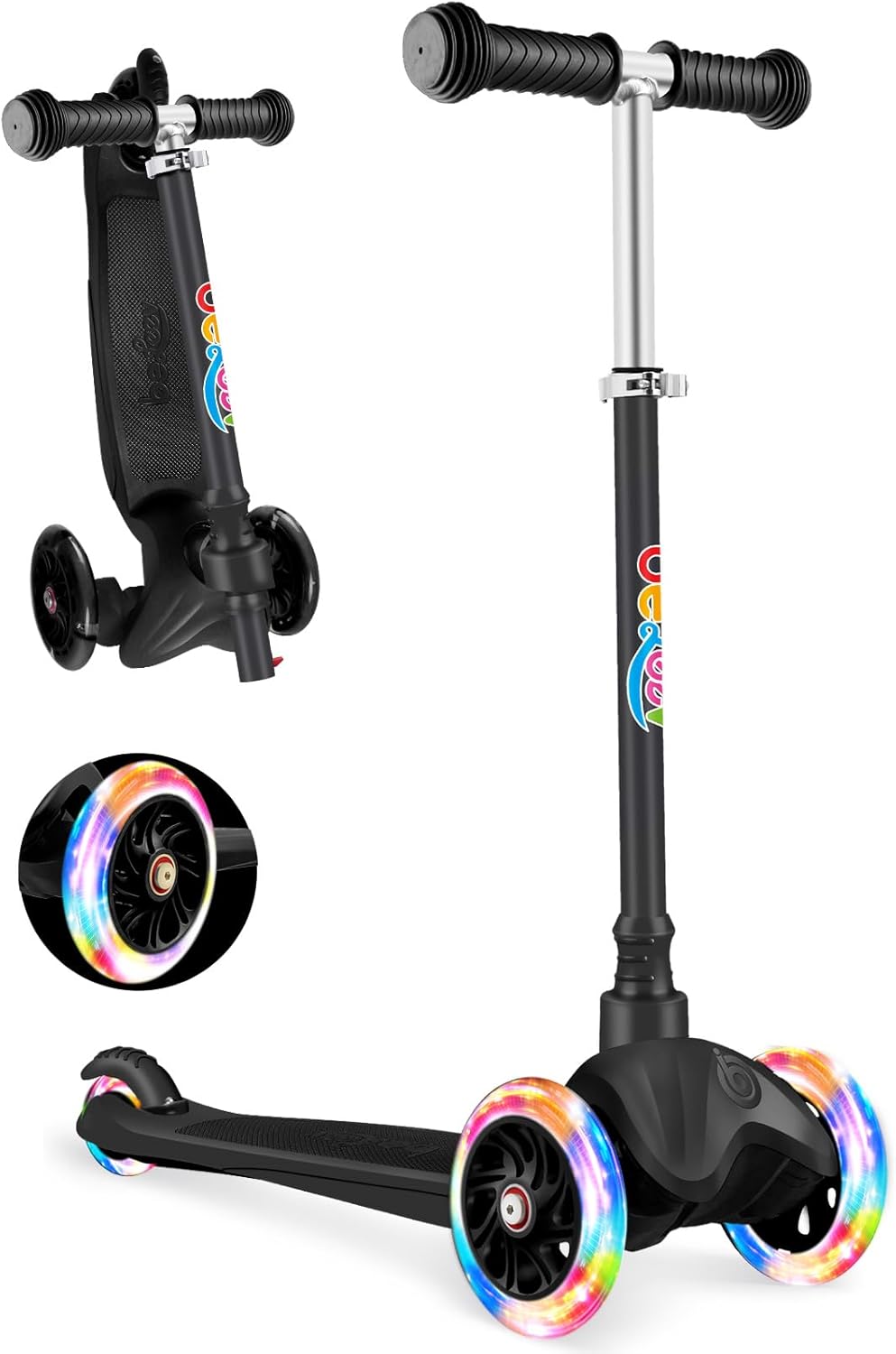 BELEEV 3-Wheel Scooter for Kids Age 2-6, Scooter for Toddlers Girls Boys Children, Adjustable Height, Lean to Steer, Light Up Wheels, Extra-Wide Deck