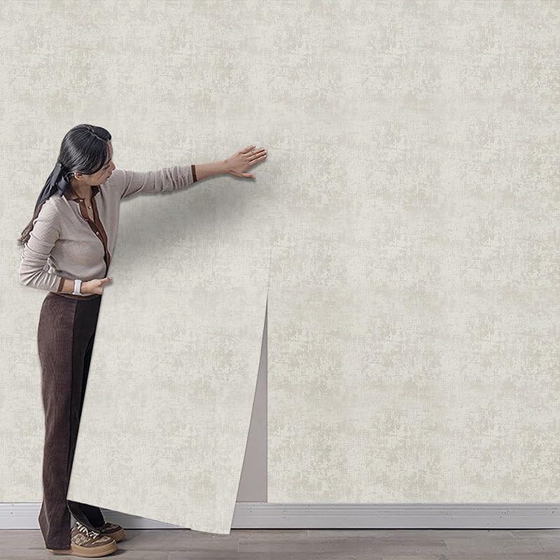 Tarwanear Beige Concrete Effect Wallpaper 53cm*9.5m Retro Distressed Textures Wallpapers Shabby Chic Matte Wall Paper for Living Spaces & Feature Walls,Fireplace Bedroom Hallway