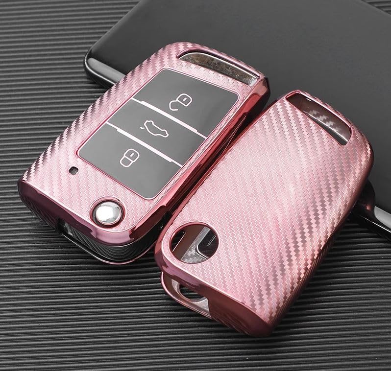 RELL CASES Soft Silicone Key Fob Cover Protection Case Cover for VW SEAT, MK7, GTI 7, Golf 7 (PINK)