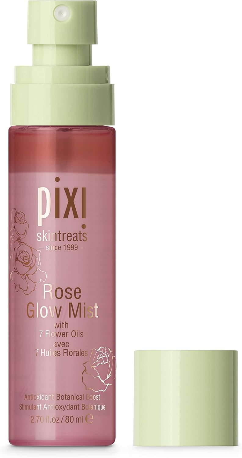 Pixi Beauty Rose Glow Mist | All-Over Mist For Luminous Complexion | Set & Refresh Makeup | Hydrate Skin With 21 Natural Oils (2.7 Fl Oz.)