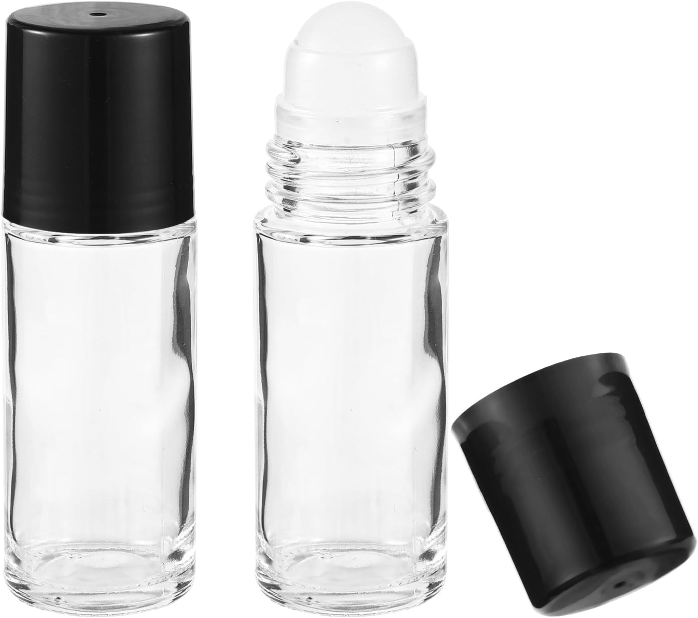 2pcs Black Clear Oil Roller Bottles, 50ml/1.76oz Leak-Proof Empty Roller Ball Deodorant Vials Refillable Cosmetic Containers Portable Roll-On Bottles for Fragrance Massage Perfume Essential Oil