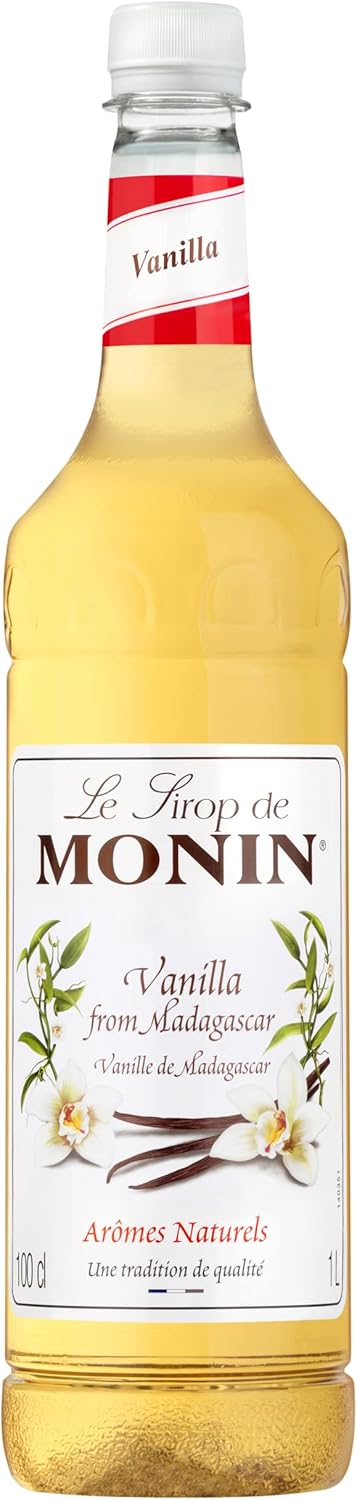 Monin Premium Vanilla Syrup 1L For Coffee And Cocktails. Vegan-Friendly, Allergen-Free, 100 Percent Natural Flavours And Colourings