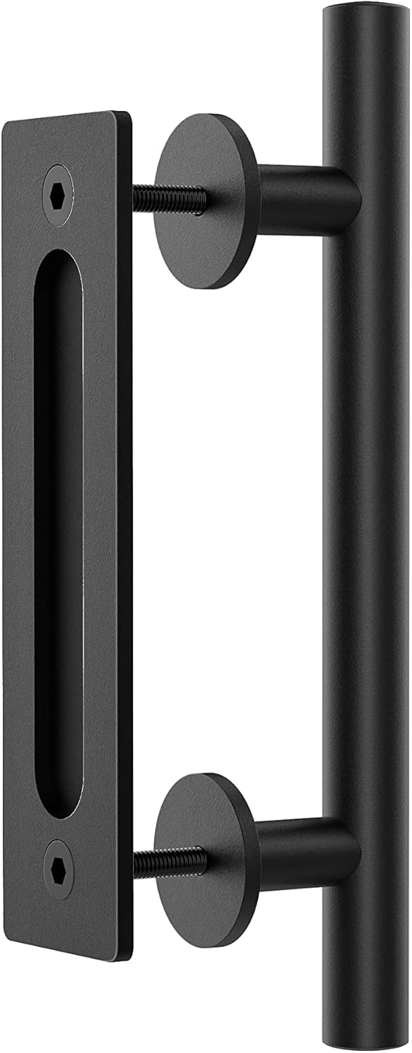 WINSOON 30CM Sliding Door Handle Double Sided Black Barn Door Handle for Barn Door Sliding kit Flush Finger Pull, Large Rustic Style