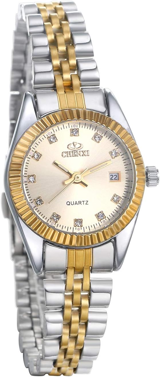 JewelryWe His and Her Matching Set Couple Watches Gold-Silver Tone Quartz Calendar Watch for Men Women