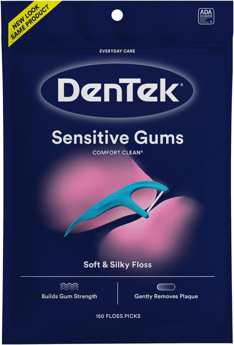 DenTek Comfort Clean Sensitive Gums Floss Picks, Soft & Silky Ribbon Floss, Gentle on Teeth and Sensitive Gums (150 Picks)