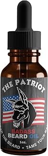 Badass Beard Care Oil For Men - The Patriot Scent, 1 Ounce - All Natural Ingredients, Keeps Beard and Mustache Full, Soft and Healthy